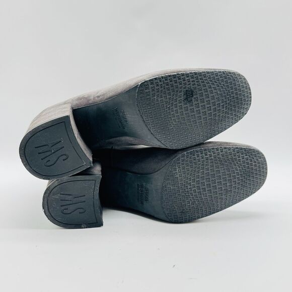 Stuart Weitzman Boots Womens 5.5 Gray Suede Ankle Bootie Block Heel Back Zip - Picture 8 of 12
